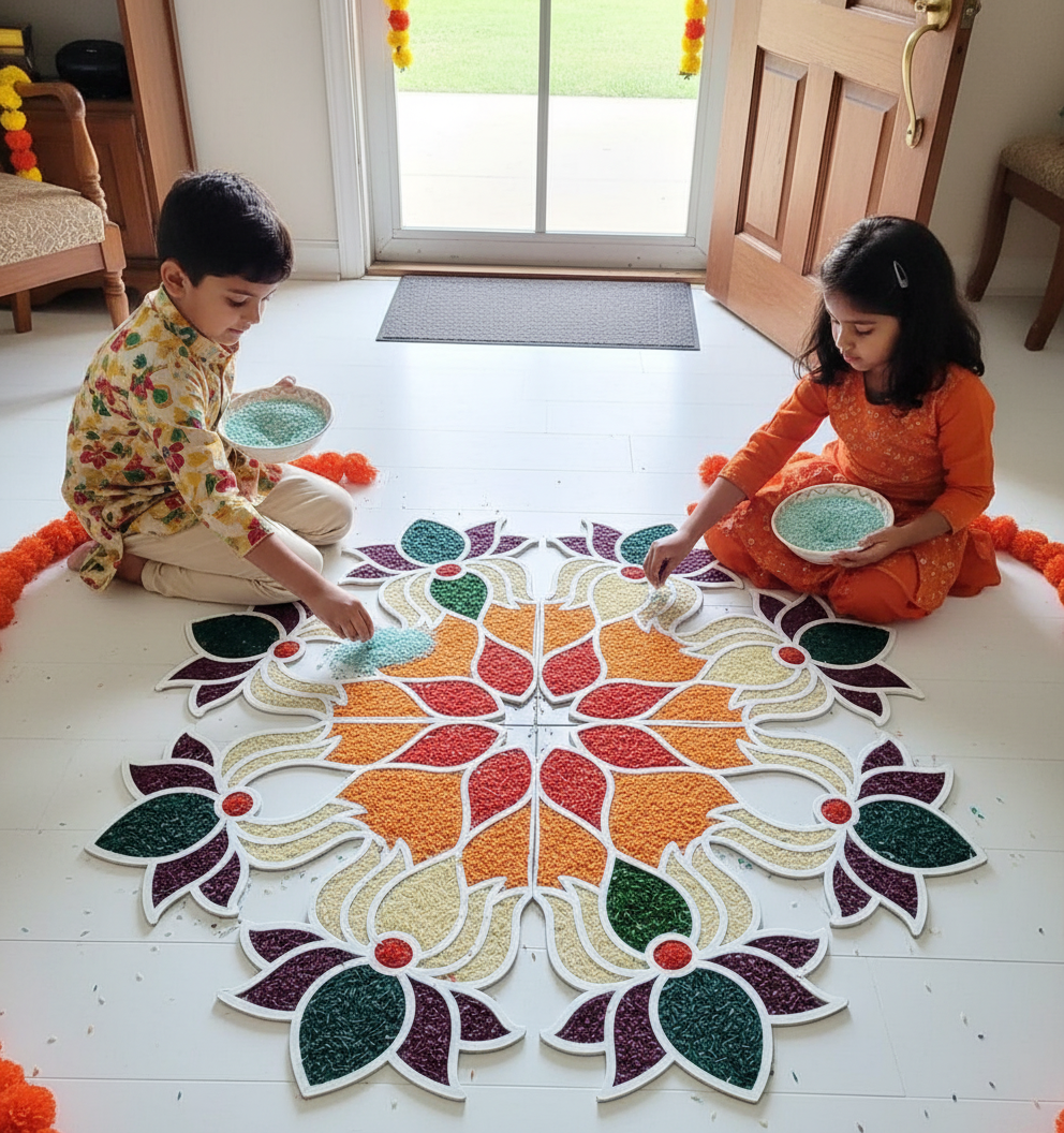 DIY Colored Rice Rangoli for Kids: A Simple Diwali Craft Tutorial ...